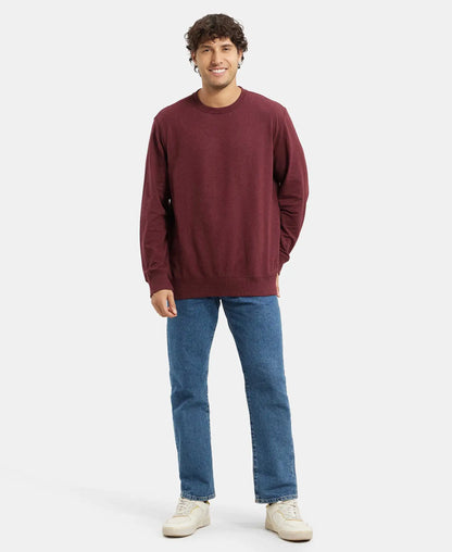 Super Combed Cotton French Terry Solid Sweatshirt with Ribbed Cuffs - Burgundy