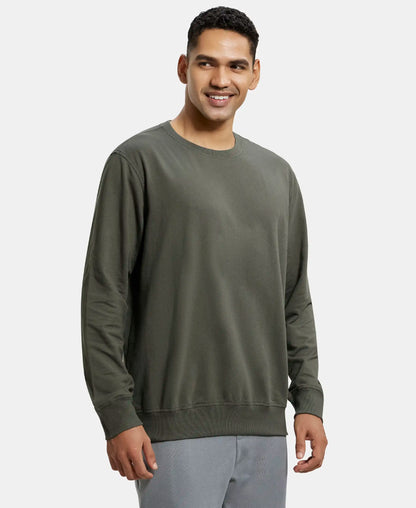 Super Combed Cotton French Terry Solid Sweatshirt with Ribbed Cuffs - Deep Olive