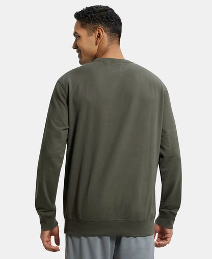 Super Combed Cotton French Terry Solid Sweatshirt with Ribbed Cuffs - Deep Olive