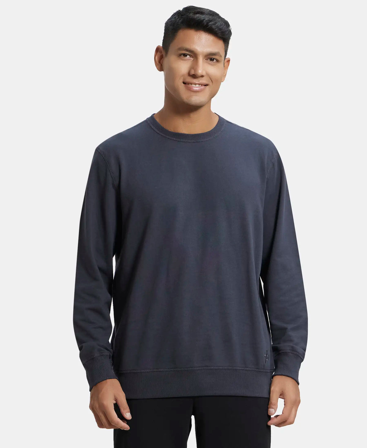 Super Combed Cotton French Terry Solid Sweatshirt with Ribbed Cuffs - Graphite