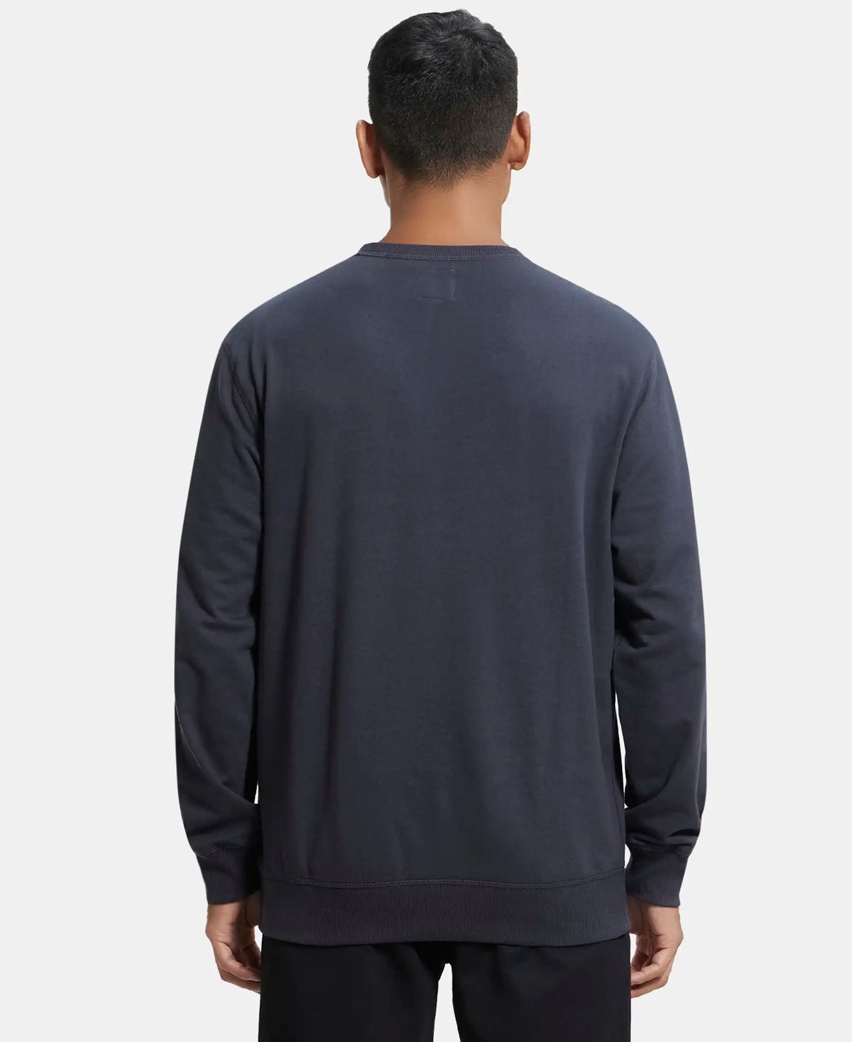 Super Combed Cotton French Terry Solid Sweatshirt with Ribbed Cuffs - Graphite