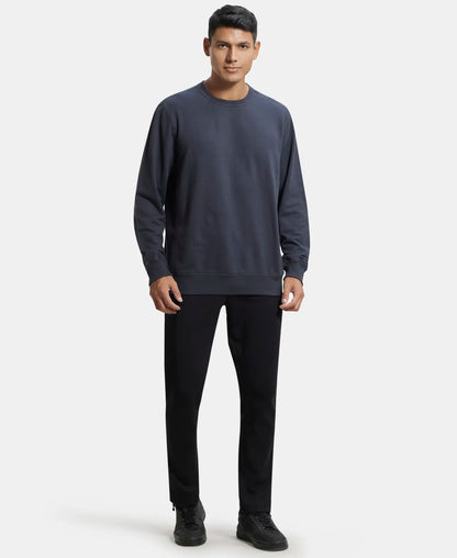 Super Combed Cotton French Terry Solid Sweatshirt with Ribbed Cuffs - Graphite