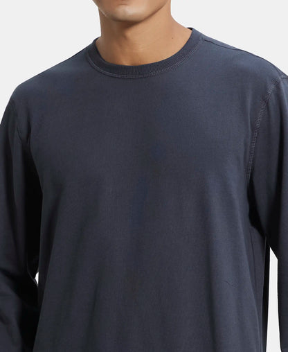 Super Combed Cotton French Terry Solid Sweatshirt with Ribbed Cuffs - Graphite
