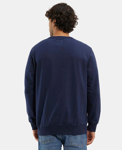 Super Combed Cotton French Terry Solid Sweatshirt with Ribbed Cuffs - Navy