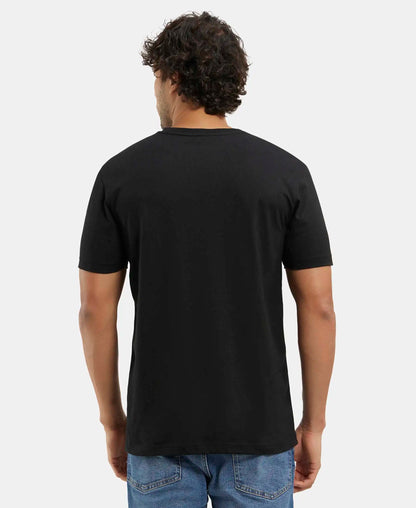 Super Combed Cotton Rich Solid V Neck Half Sleeve T-Shirt  - Black