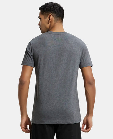 Super Combed Cotton Rich Solid V Neck Half Sleeve T-Shirt  - Charcoal Melange