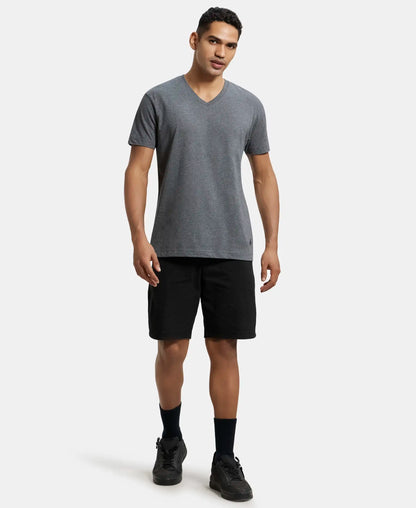 Super Combed Cotton Rich Solid V Neck Half Sleeve T-Shirt  - Charcoal Melange