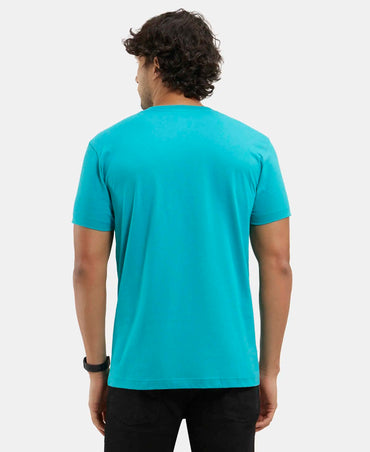 Super Combed Cotton Rich Solid V Neck Half Sleeve T-Shirt  - Deep Atlantis