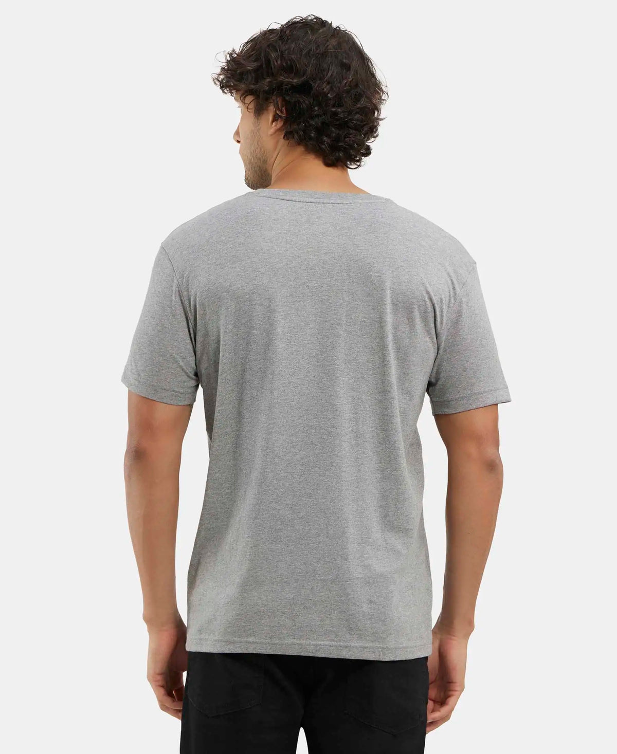 Super Combed Cotton Rich Solid V Neck Half Sleeve T-Shirt  - Grey Melange
