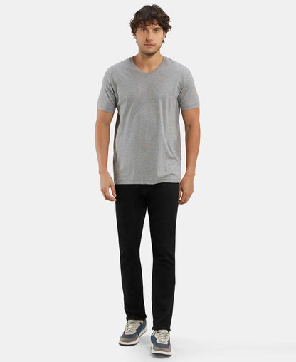 Super Combed Cotton Rich Solid V Neck Half Sleeve T-Shirt  - Grey Melange