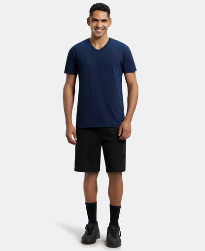 Super Combed Cotton Rich Solid V Neck Half Sleeve T-Shirt  - Navy