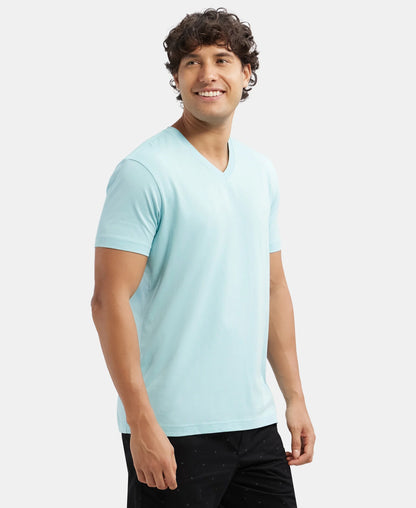 Super Combed Cotton Rich Solid V Neck Half Sleeve T-Shirt - Sea Angel