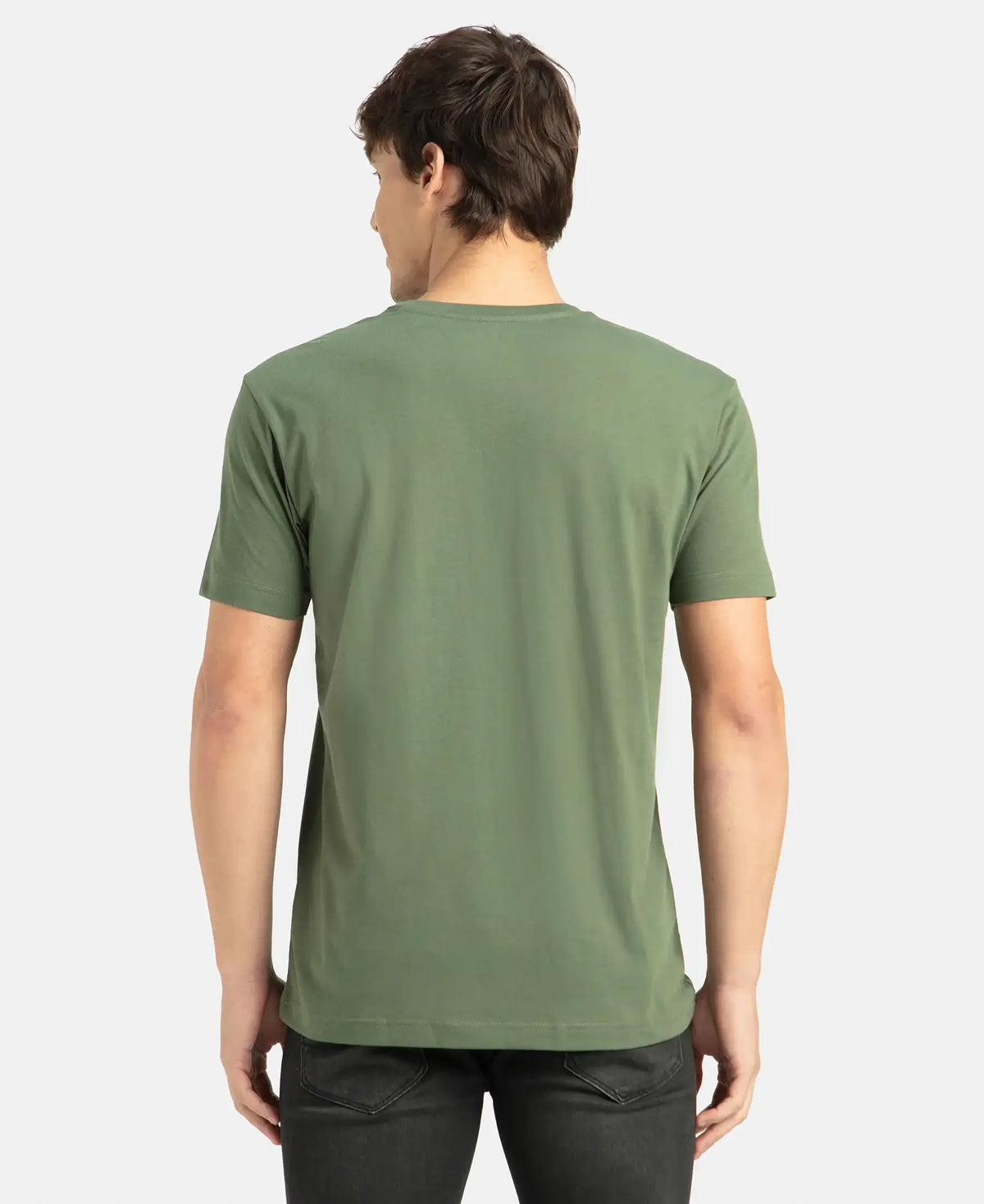 Super Combed Cotton Rich Solid V Neck Half Sleeve T-Shirt - Thyme
