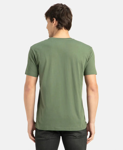 Super Combed Cotton Rich Solid V Neck Half Sleeve T-Shirt - Thyme