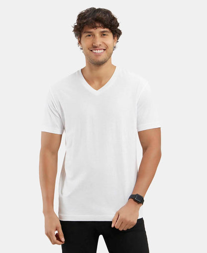 Super Combed Cotton Rich Solid V Neck Half Sleeve T-Shirt  - White