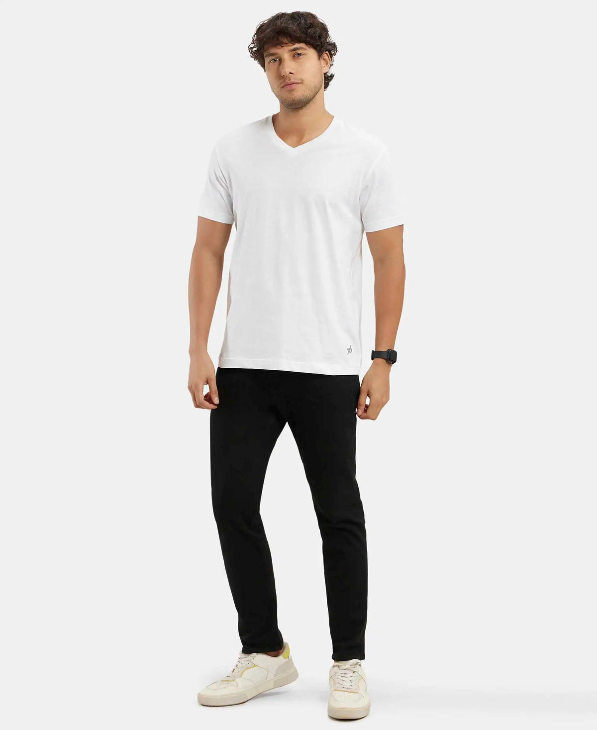 Super Combed Cotton Rich Solid V Neck Half Sleeve T-Shirt  - White