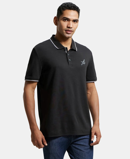 Super Combed Cotton Rich Solid Half Sleeve Polo T-Shirt - Black