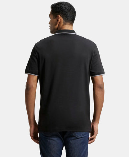 Super Combed Cotton Rich Solid Half Sleeve Polo T-Shirt - Black