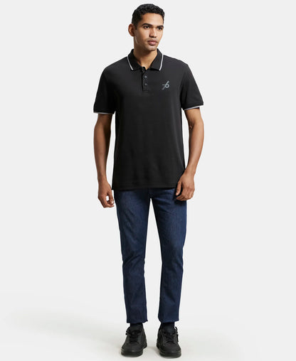 Super Combed Cotton Rich Solid Half Sleeve Polo T-Shirt - Black