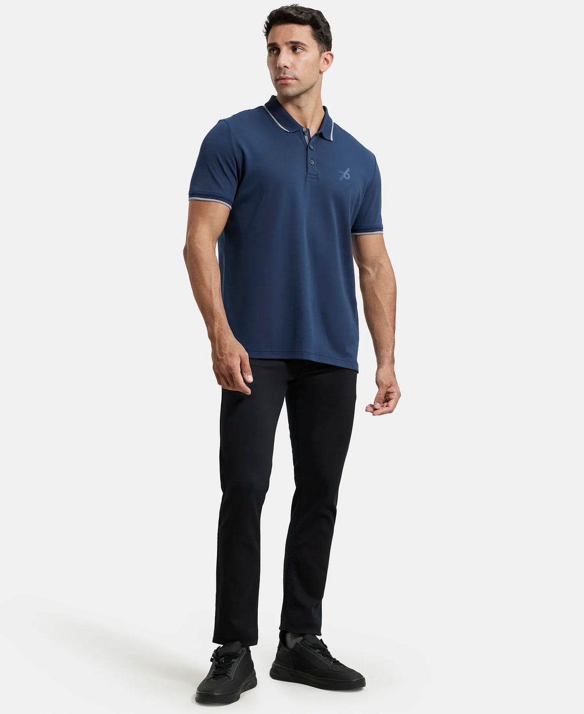 Super Combed Cotton Rich Solid Half Sleeve Polo T-Shirt - Navy
