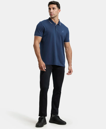 Super Combed Cotton Rich Solid Half Sleeve Polo T-Shirt - Navy