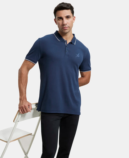 Super Combed Cotton Rich Solid Half Sleeve Polo T-Shirt - Navy