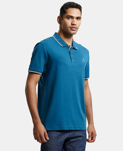 Super Combed Cotton Rich Solid Half Sleeve Polo T-Shirt - Seaport Teal
