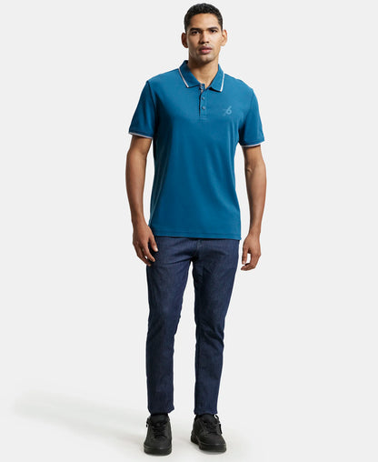 Super Combed Cotton Rich Solid Half Sleeve Polo T-Shirt - Seaport Teal
