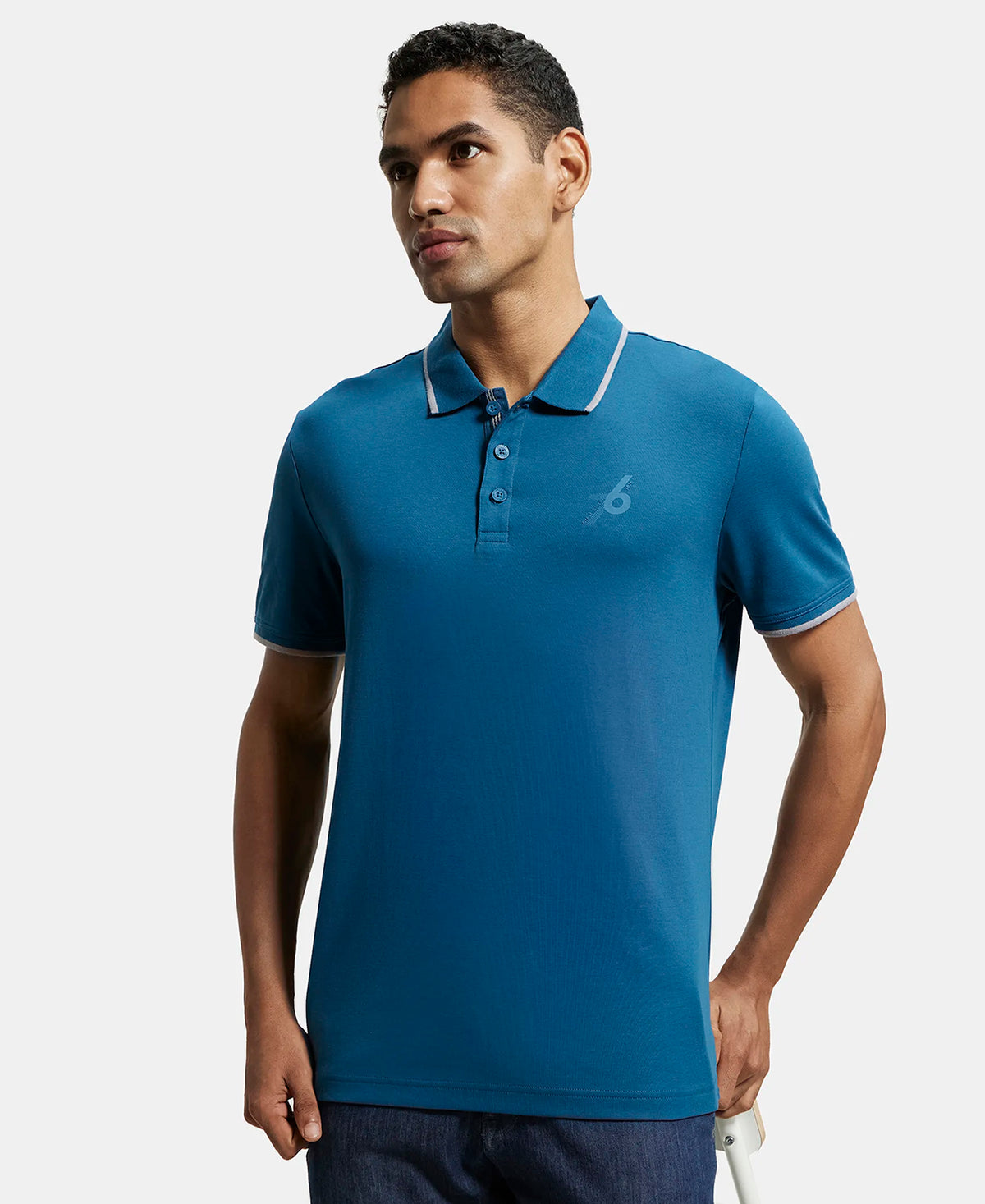 Super Combed Cotton Rich Solid Half Sleeve Polo T-Shirt - Seaport Teal