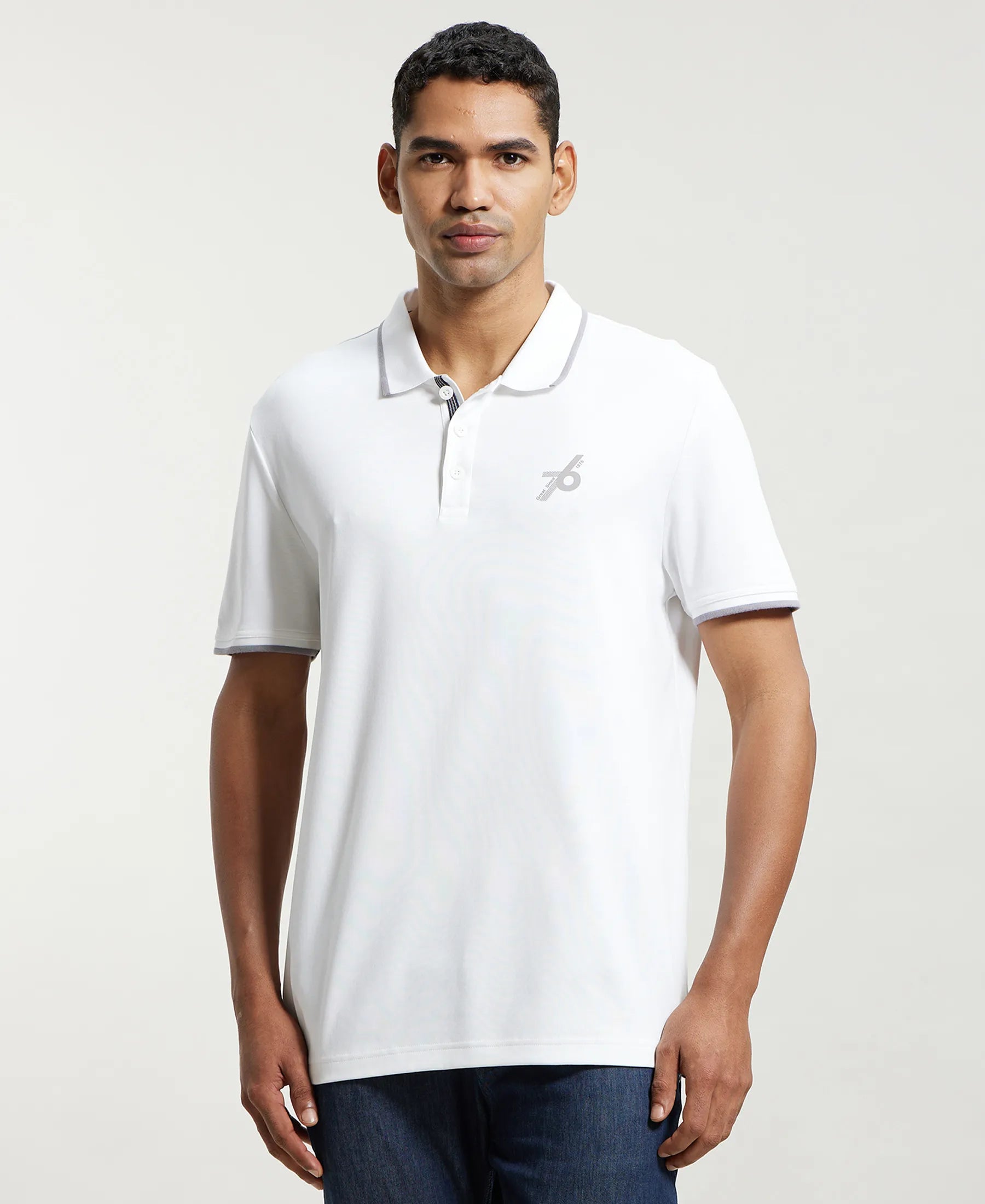 Super Combed Cotton Rich Solid Half Sleeve Polo T-Shirt - White