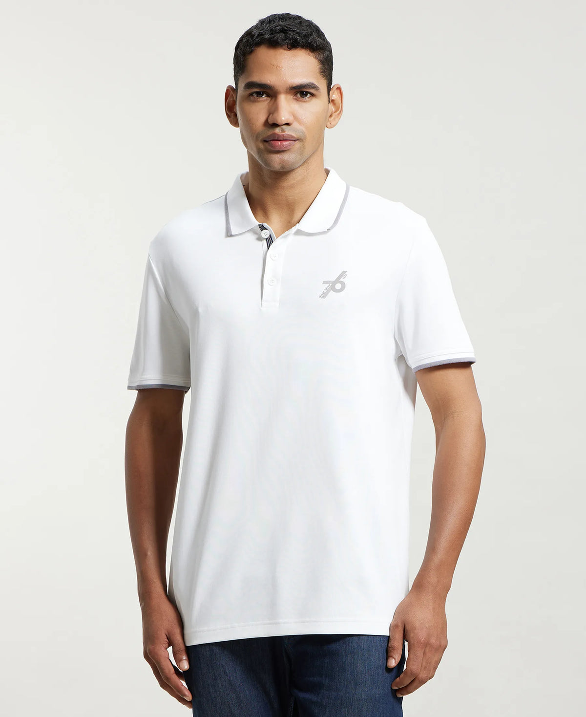 Super Combed Cotton Rich Solid Half Sleeve Polo T-Shirt - White