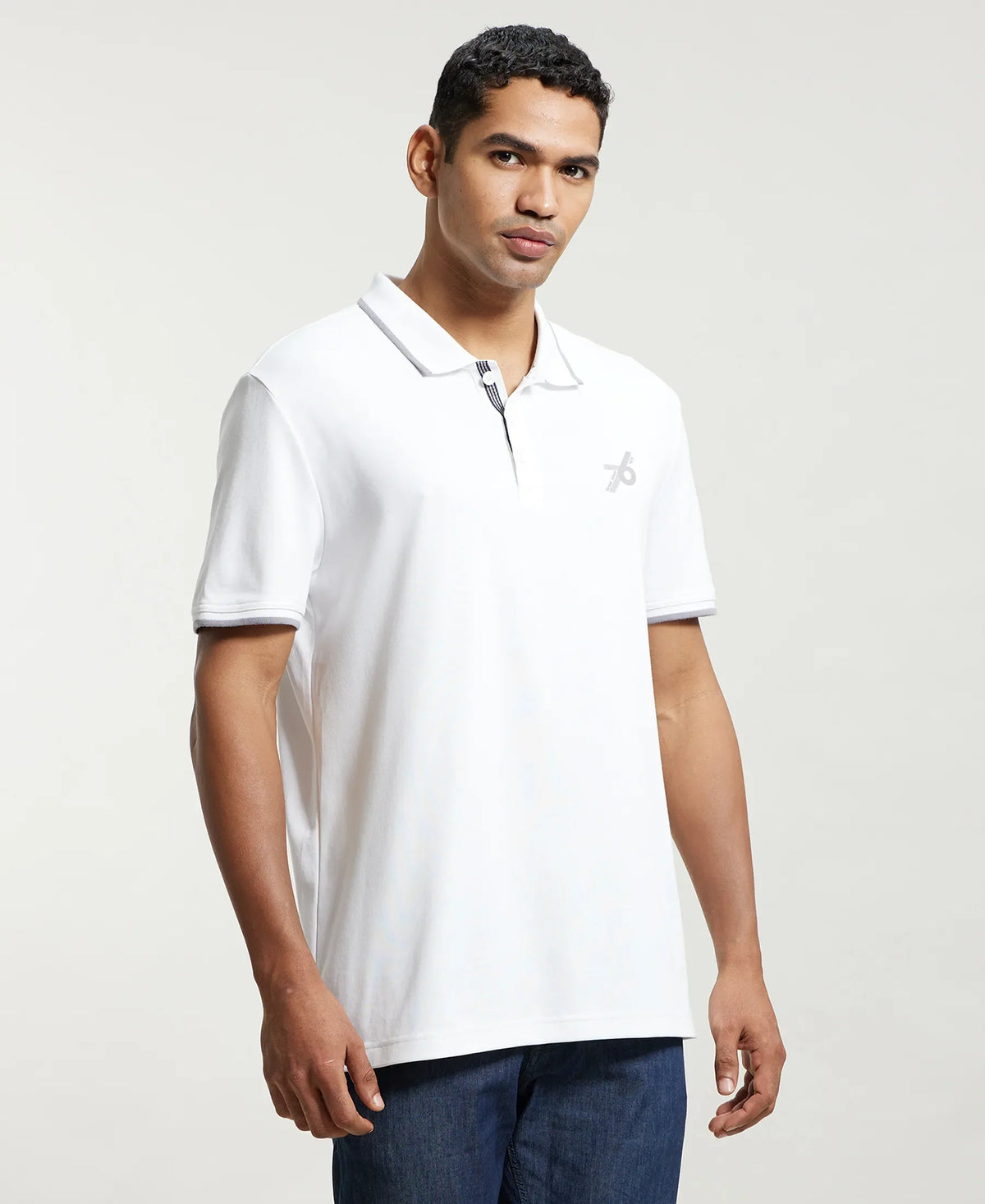 Super Combed Cotton Rich Solid Half Sleeve Polo T-Shirt - White