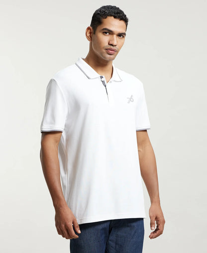 Super Combed Cotton Rich Solid Half Sleeve Polo T-Shirt - White