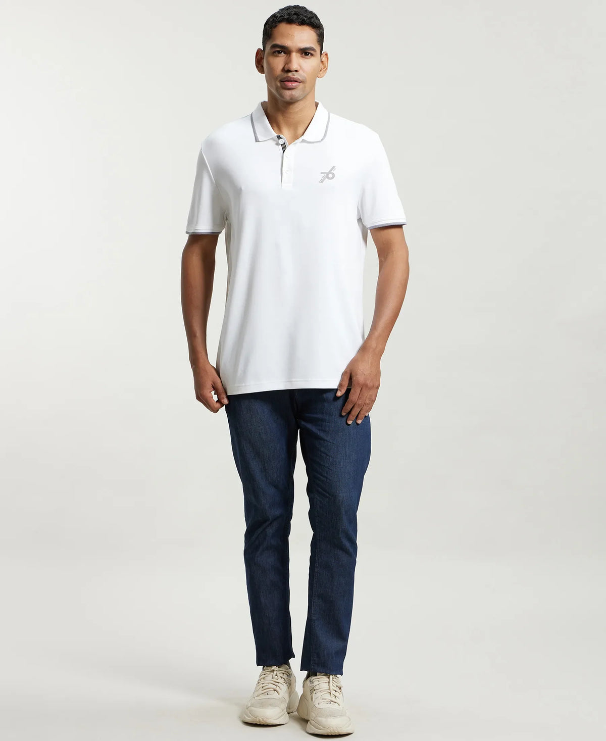 Super Combed Cotton Rich Solid Half Sleeve Polo T-Shirt - White
