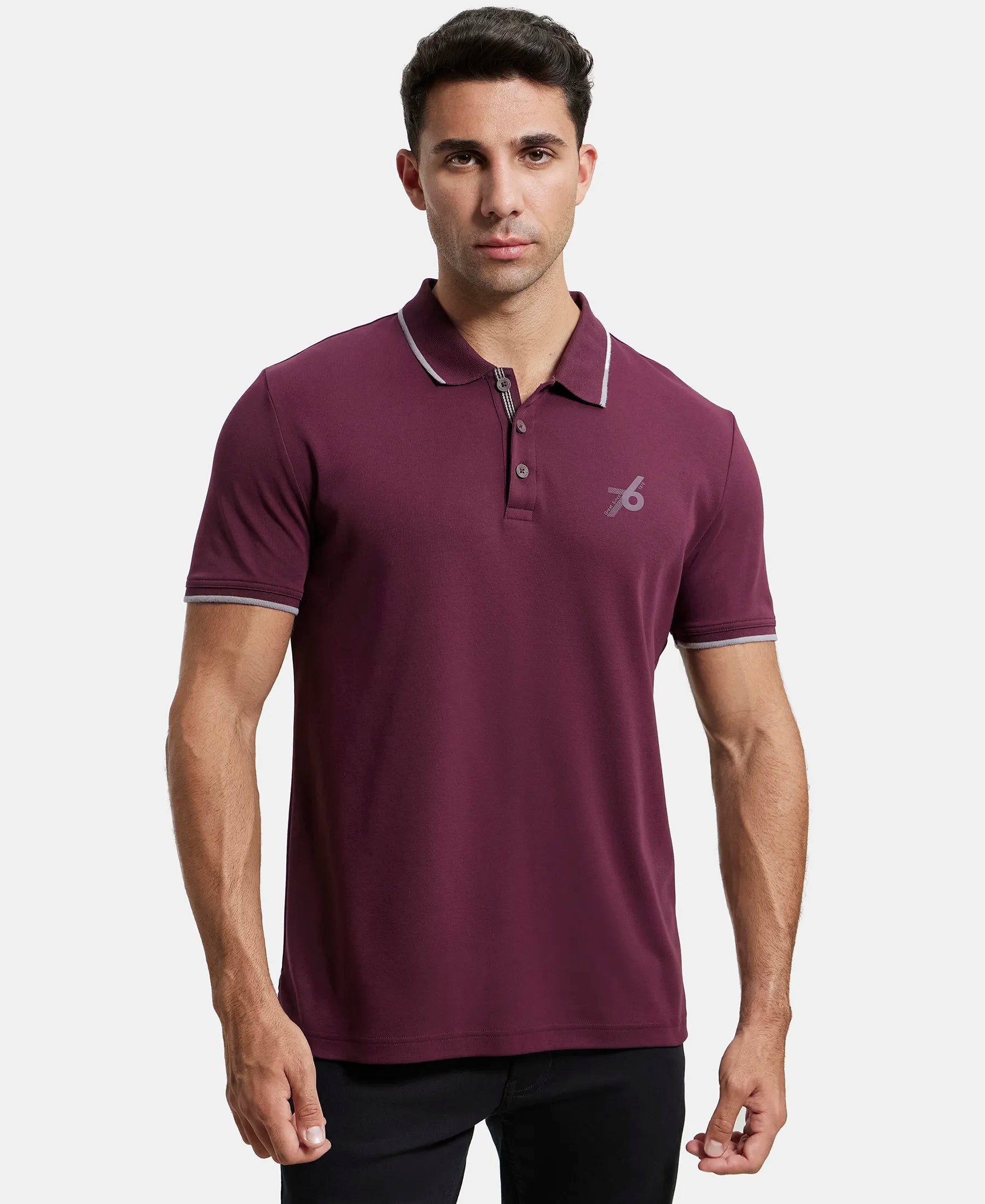 Super Combed Cotton Rich Solid Half Sleeve Polo T-Shirt - Wine Tasting