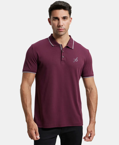 Super Combed Cotton Rich Solid Half Sleeve Polo T-Shirt - Wine Tasting