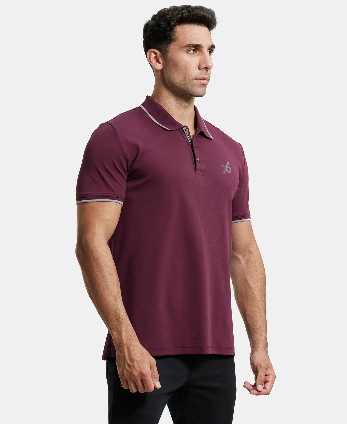 Super Combed Cotton Rich Solid Half Sleeve Polo T-Shirt - Wine Tasting