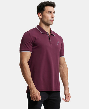 Super Combed Cotton Rich Solid Half Sleeve Polo T-Shirt - Wine Tasting