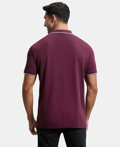 Super Combed Cotton Rich Solid Half Sleeve Polo T-Shirt - Wine Tasting