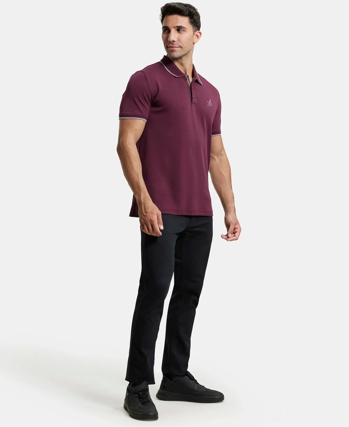 Super Combed Cotton Rich Solid Half Sleeve Polo T-Shirt - Wine Tasting