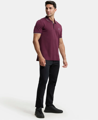 Super Combed Cotton Rich Solid Half Sleeve Polo T-Shirt - Wine Tasting