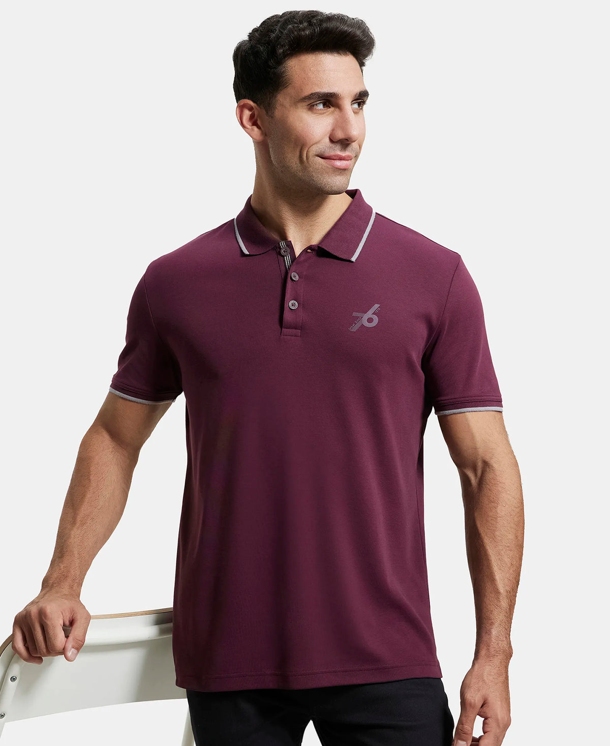Super Combed Cotton Rich Solid Half Sleeve Polo T-Shirt - Wine Tasting