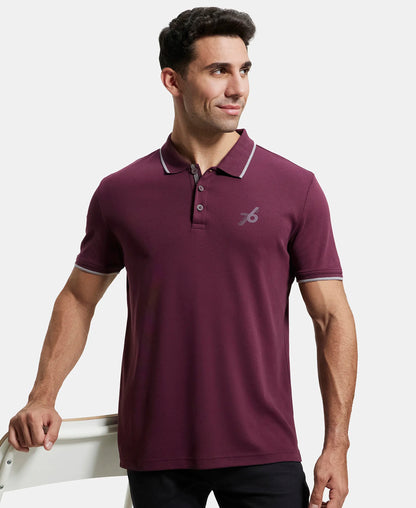 Super Combed Cotton Rich Solid Half Sleeve Polo T-Shirt - Wine Tasting