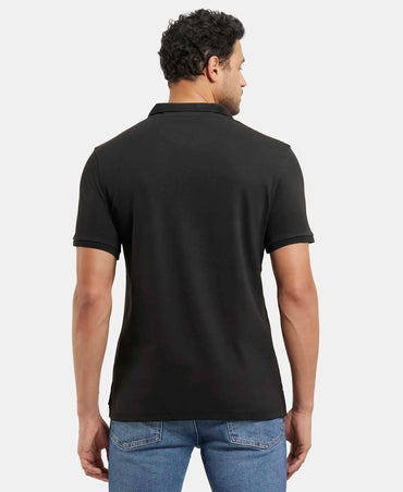 Super Combed Cotton Rich Solid Half Sleeve Polo T-Shirt - Black