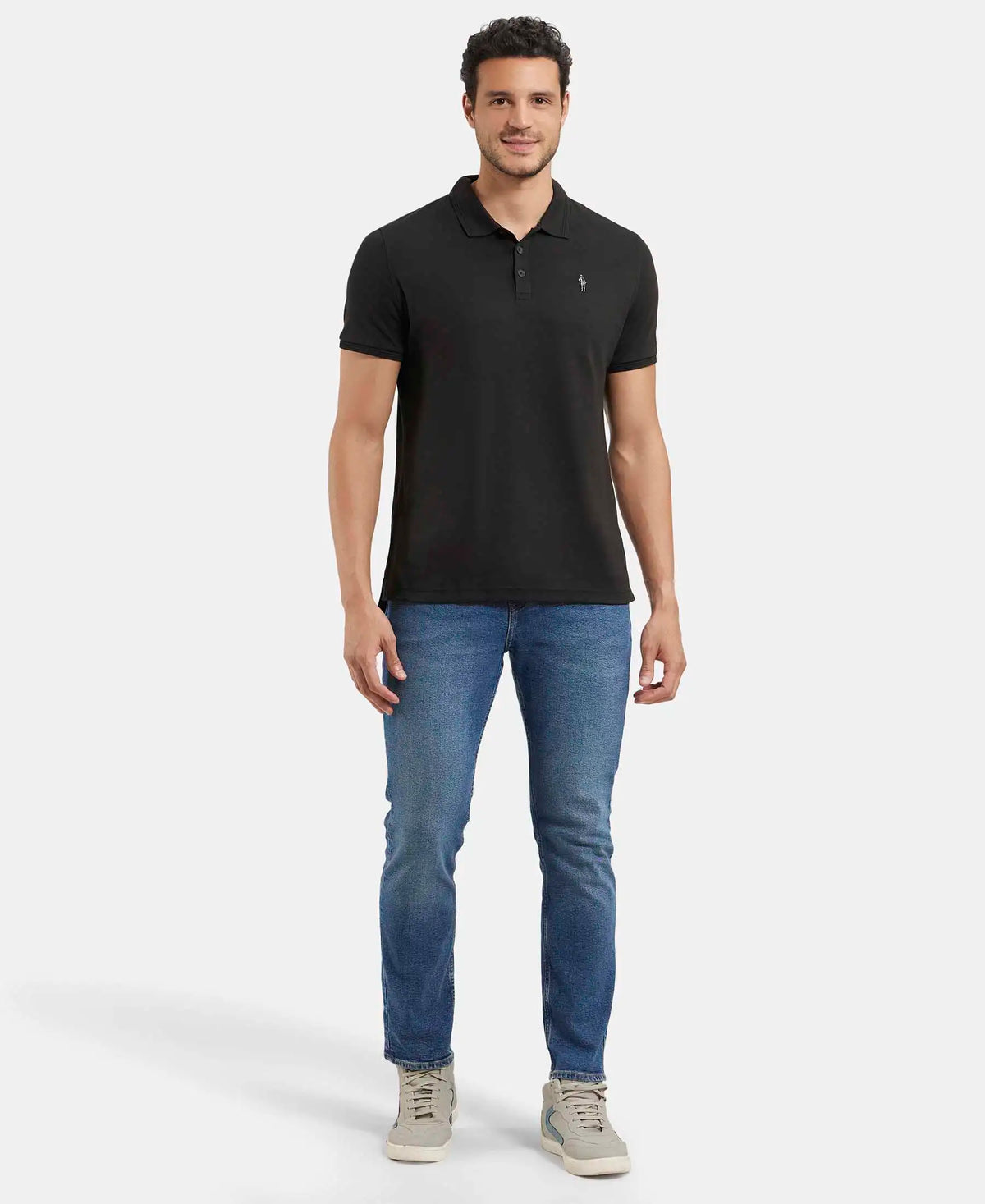 Super Combed Cotton Rich Solid Half Sleeve Polo T-Shirt - Black