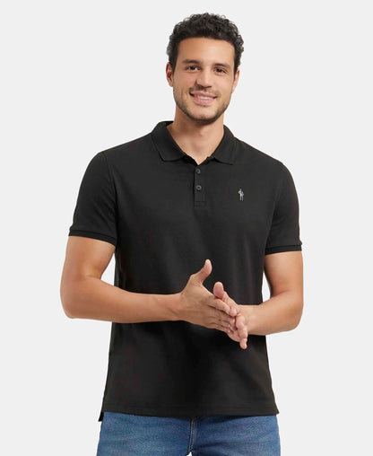 Super Combed Cotton Rich Solid Half Sleeve Polo T-Shirt - Black