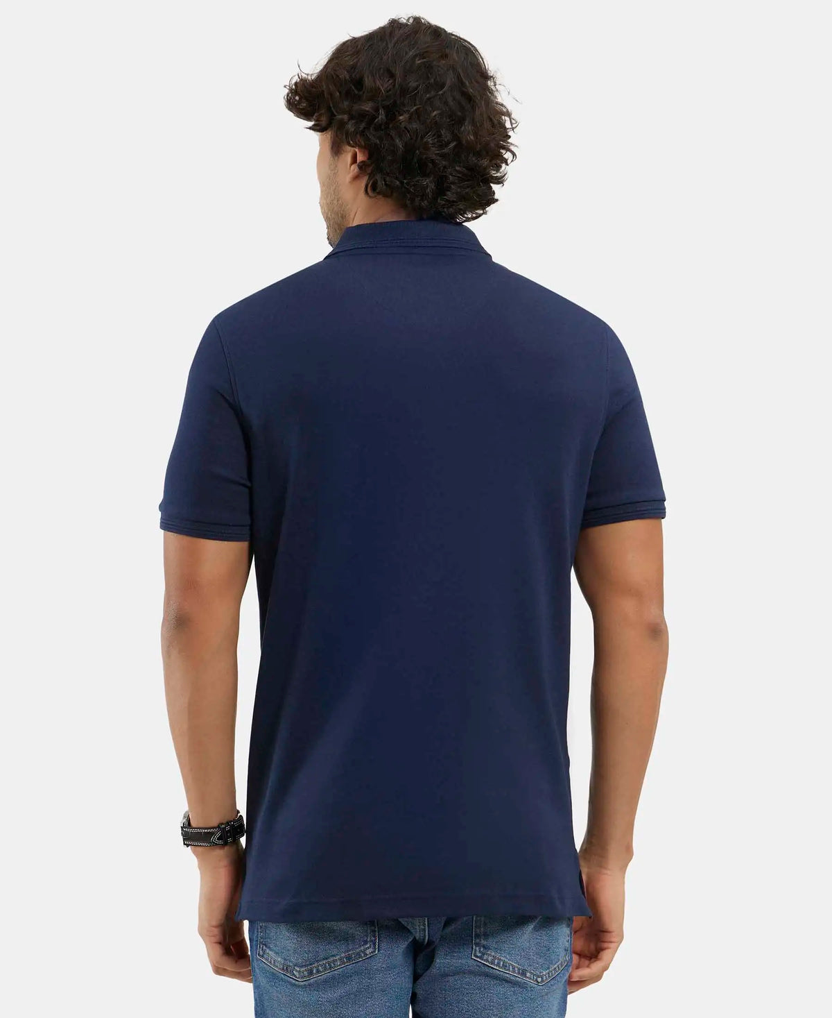 Super Combed Cotton Rich Solid Half Sleeve Polo T-Shirt - Navy