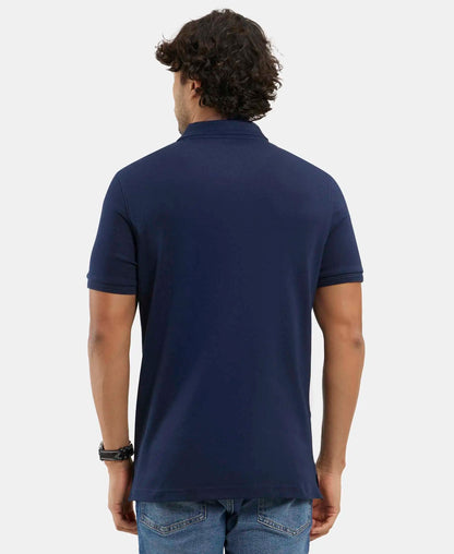 Super Combed Cotton Rich Solid Half Sleeve Polo T-Shirt - Navy