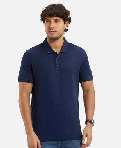 Super Combed Cotton Rich Solid Half Sleeve Polo T-Shirt - Navy