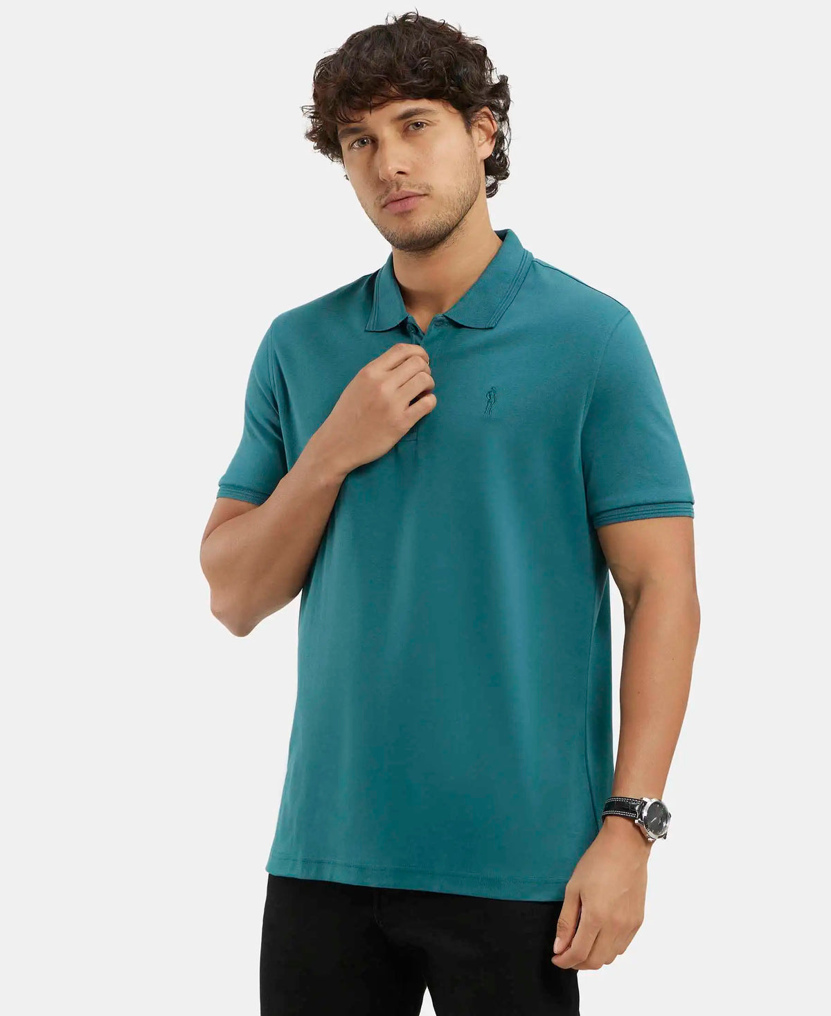 Super Combed Cotton Rich Solid Half Sleeve Polo T-Shirt - Pacific Green